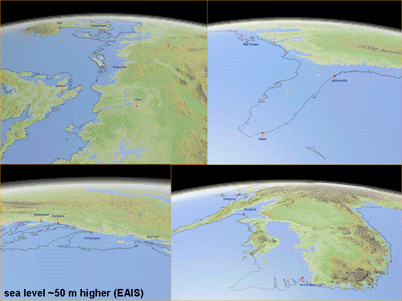 sea level ~50 m higher (EAIS)